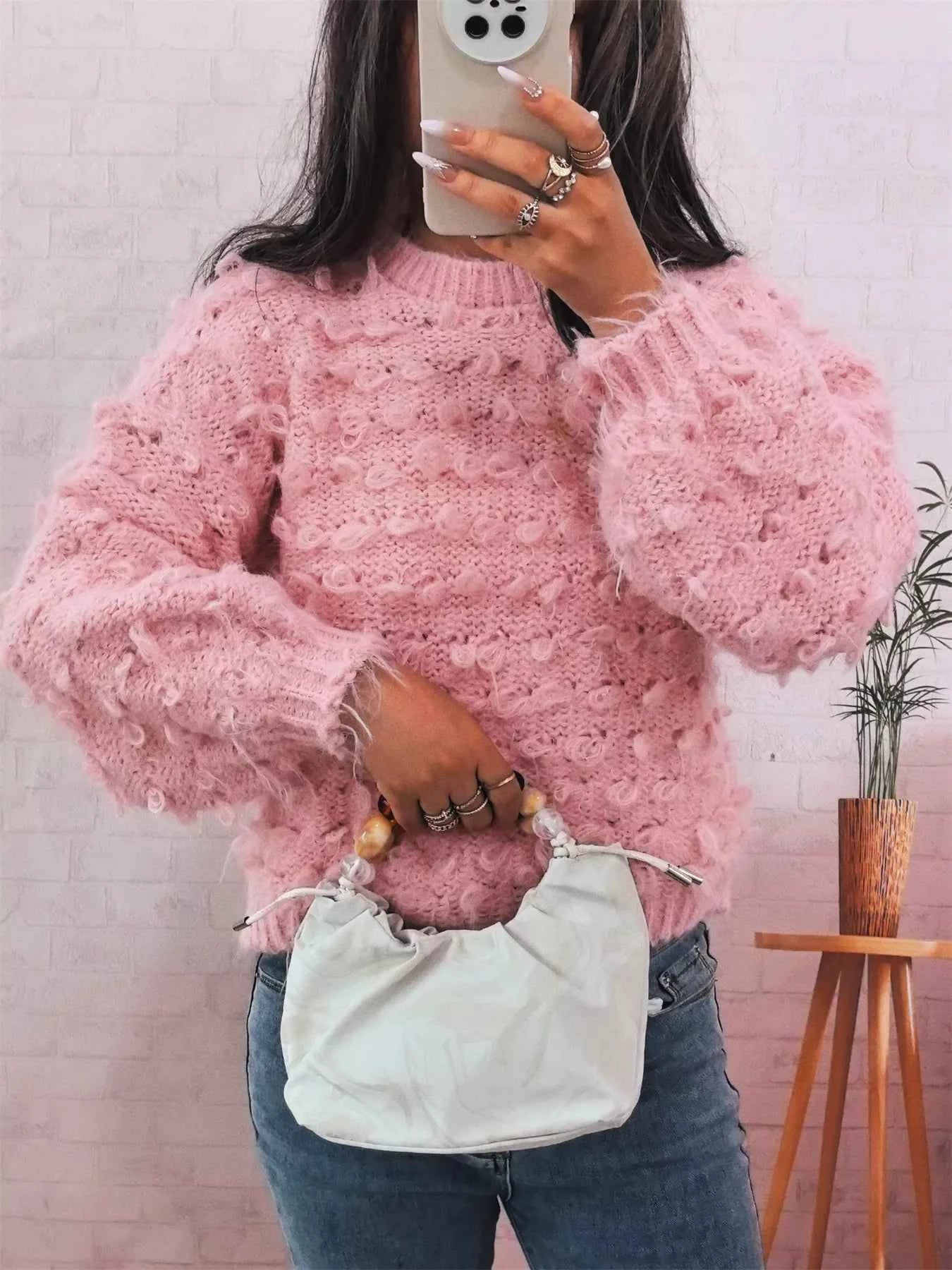 Chunky Round Neck Long Sleeve Sweater