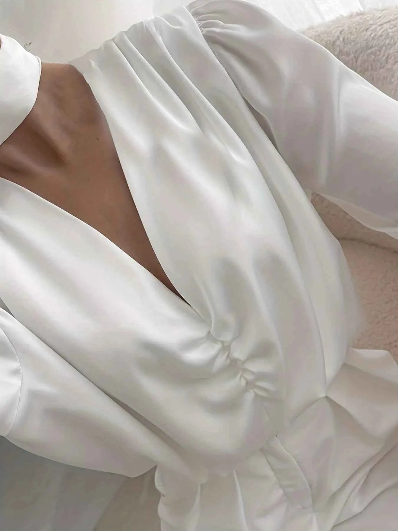 V-Neck Ruched Long Sleeve Blouse