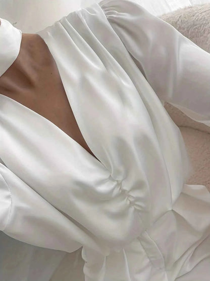 V-Neck Ruched Long Sleeve Blouse