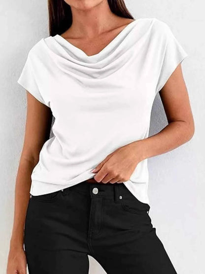 Cowl Neck Short Sleeve Blouse