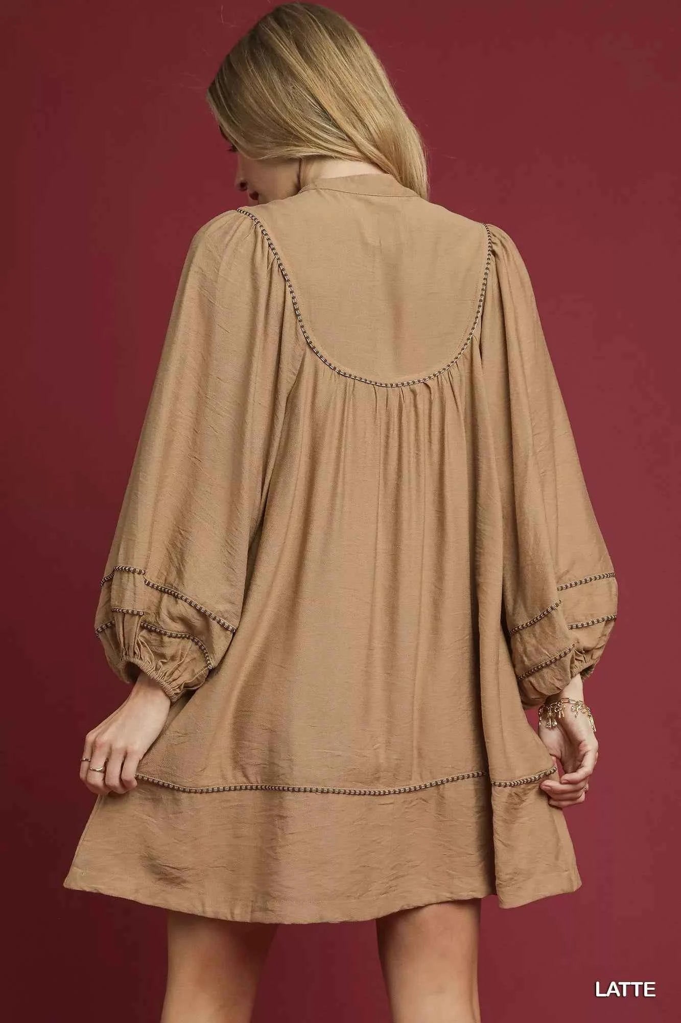 Umgee Boho Peasant Mini Dress with Trim Detail