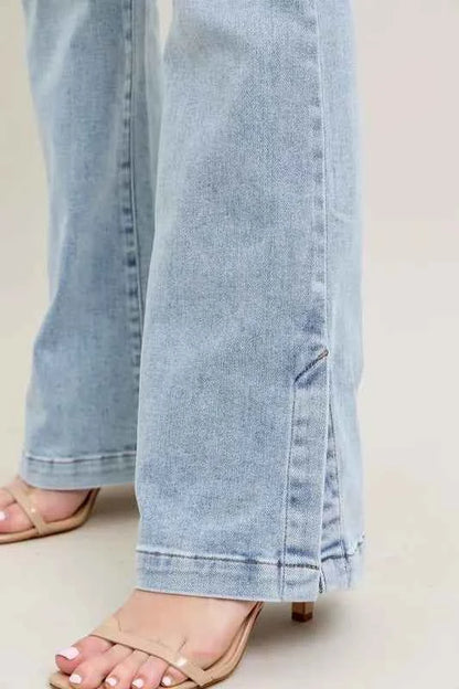 Judy Blue Full Size Tummy Control Vintage Wash Side Slit Slim Boot Jeans Plus Size