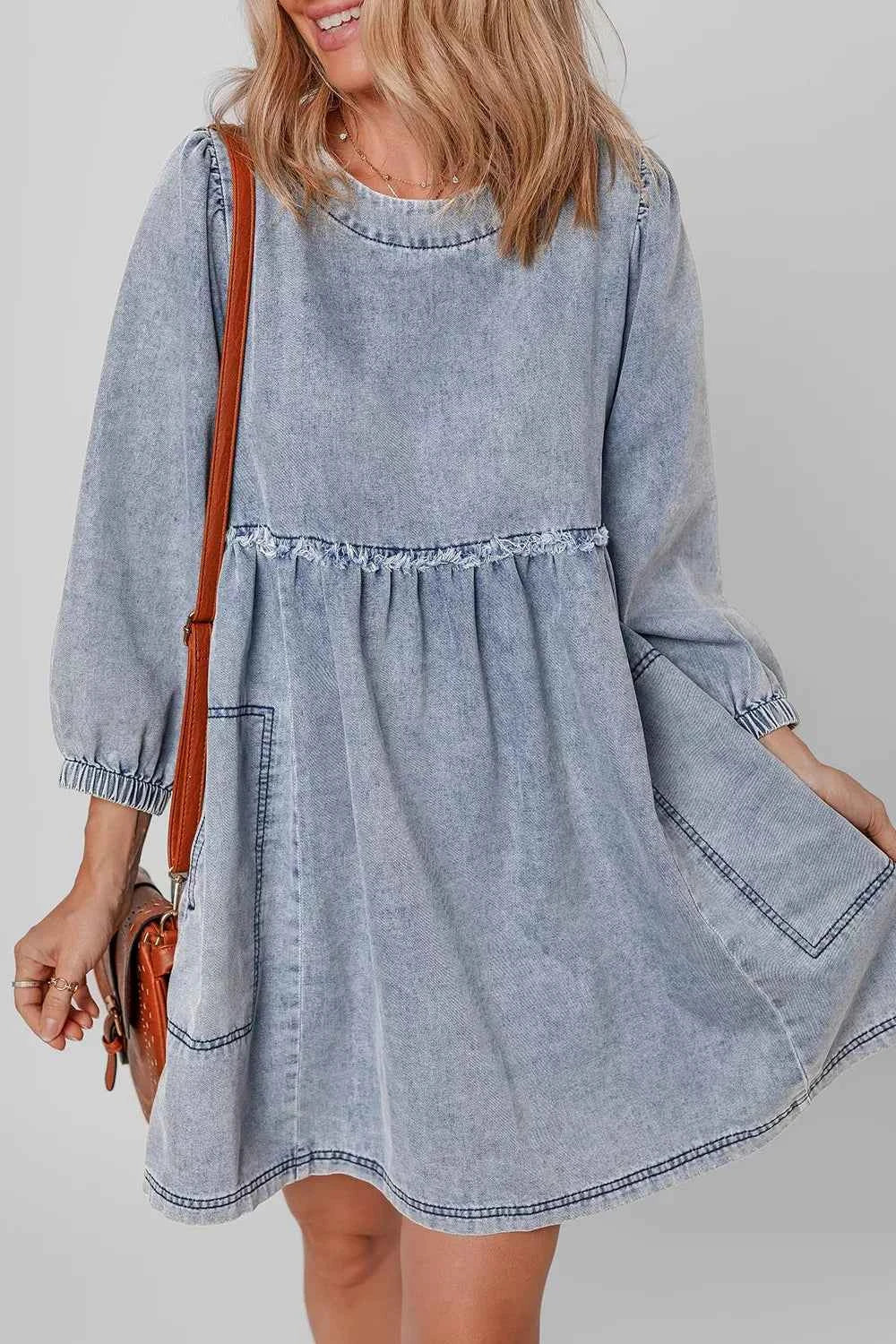 Vintage Wash Denim Dress with Pockets