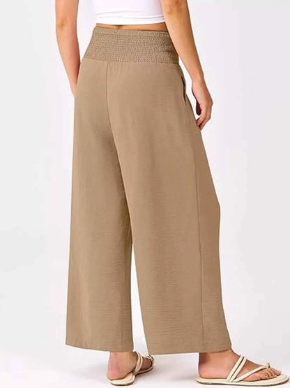 Wide Leg Smocked High Waist Pants