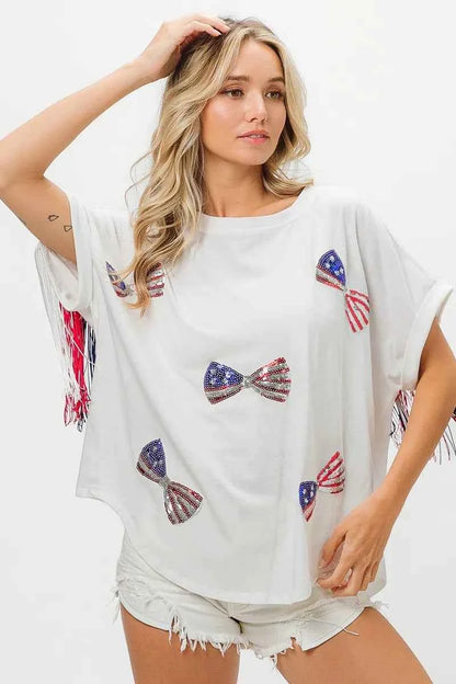 BiBi American Flag Sequin Ribbon T-Shirt