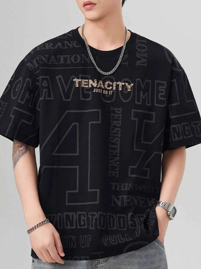 Men's Plus Size Letter Round Neck Short Sleeve T-Shirt