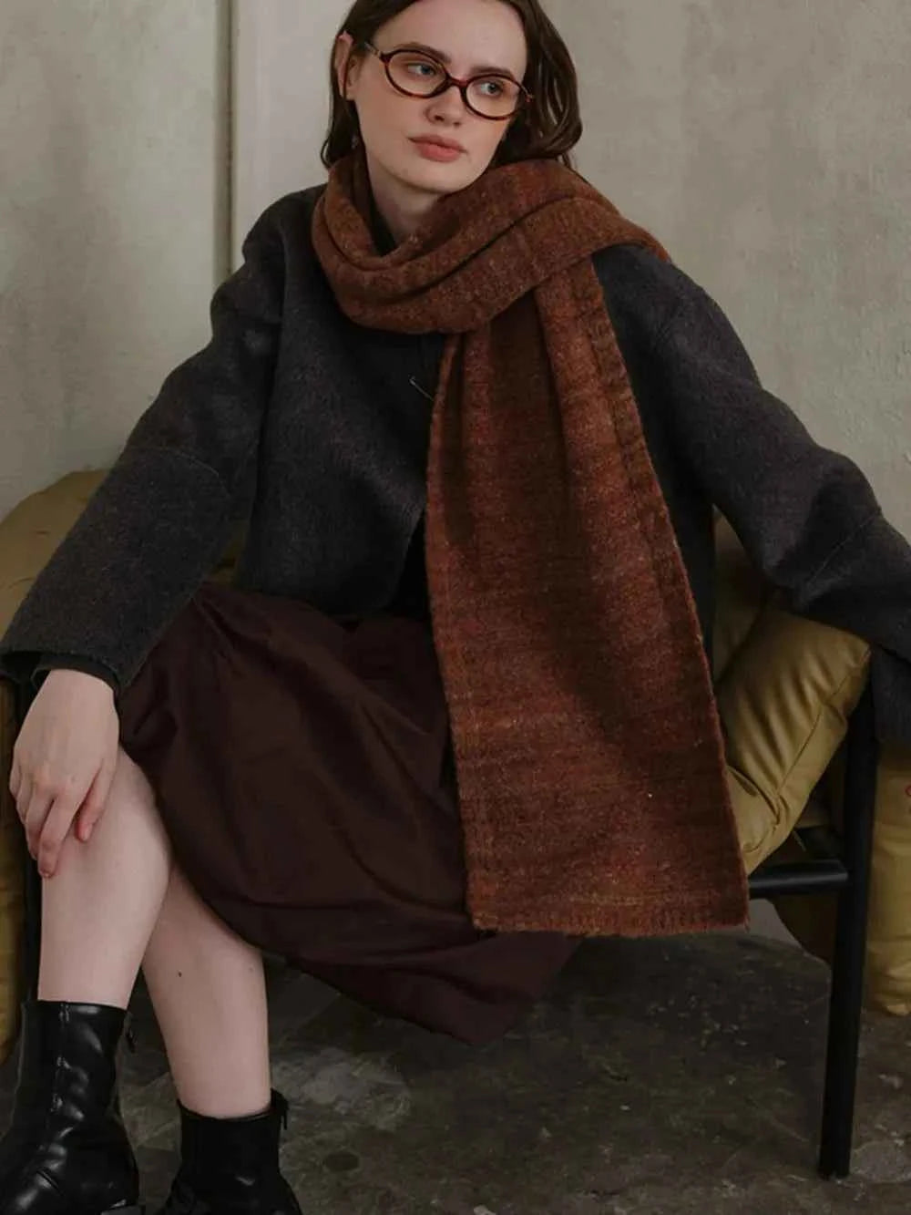 Striped Detail Knit Scarf