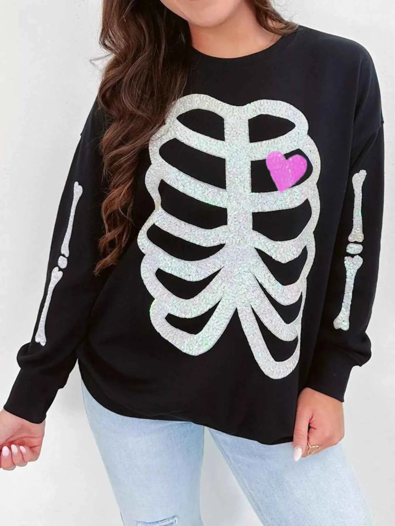 Full Size Halloween Round Neck Long Sleeve Sweatshirt Plus Size