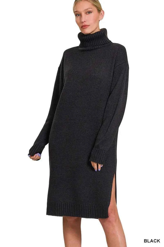 Zenana Turtle Neck Long Sleeve Midi Sweater Dress