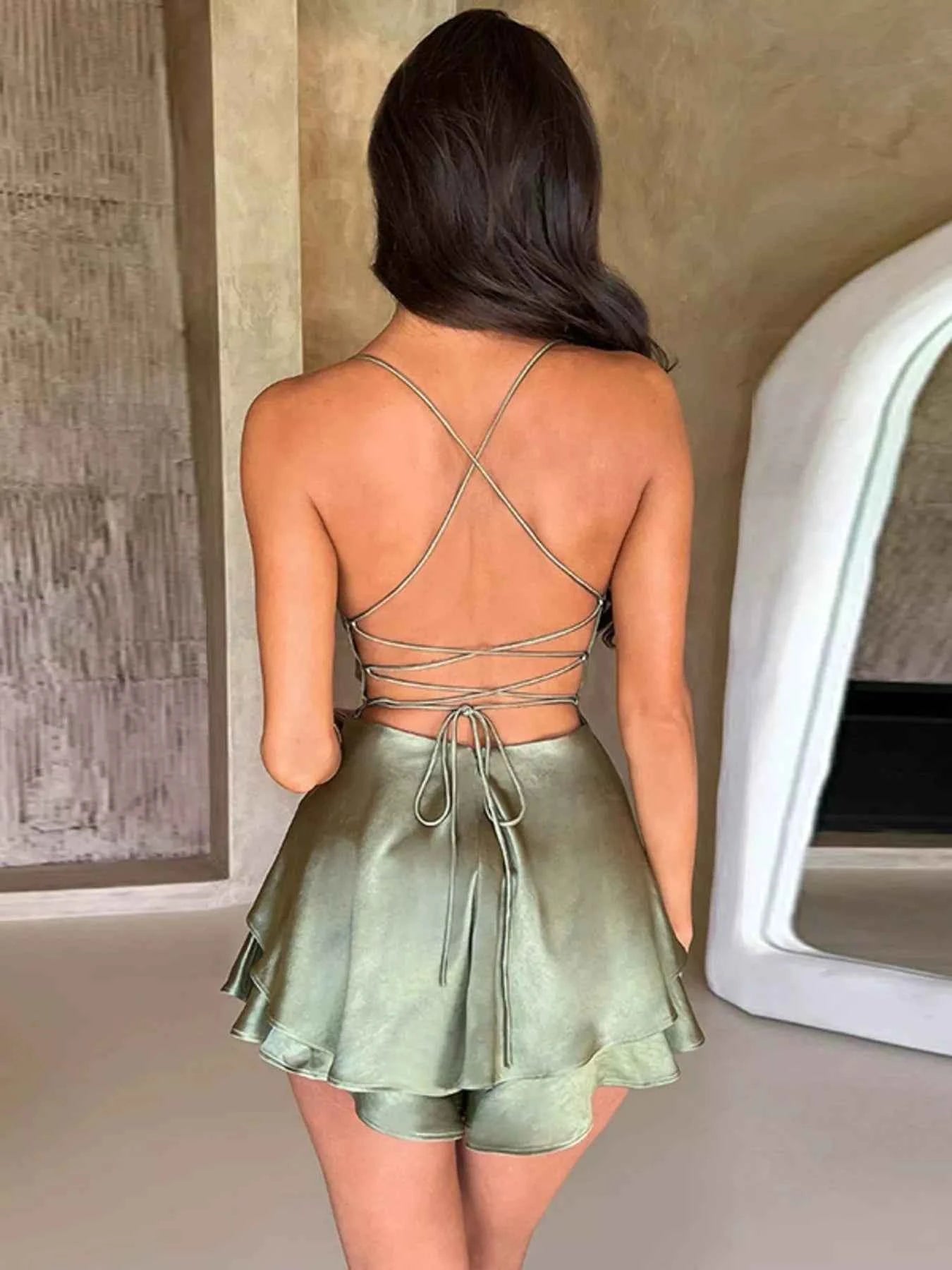 Backless Layered Ruffled Cami Dress