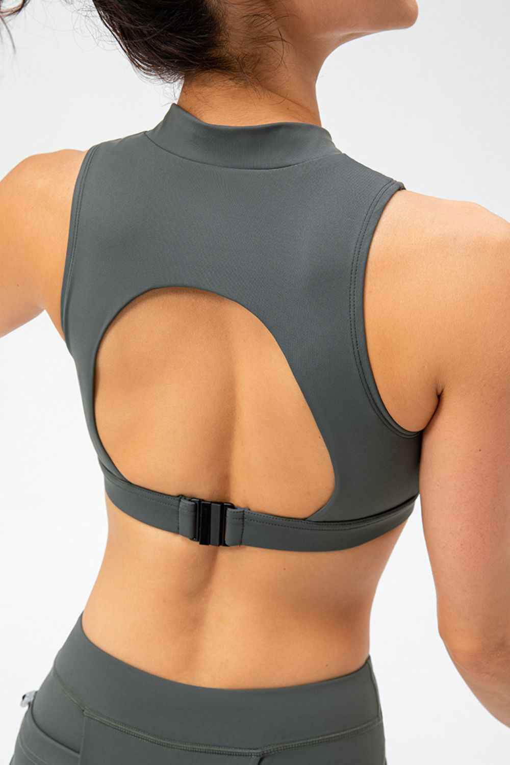 Full Size Cropped Cutout Back Zipper Front Active Tank Top