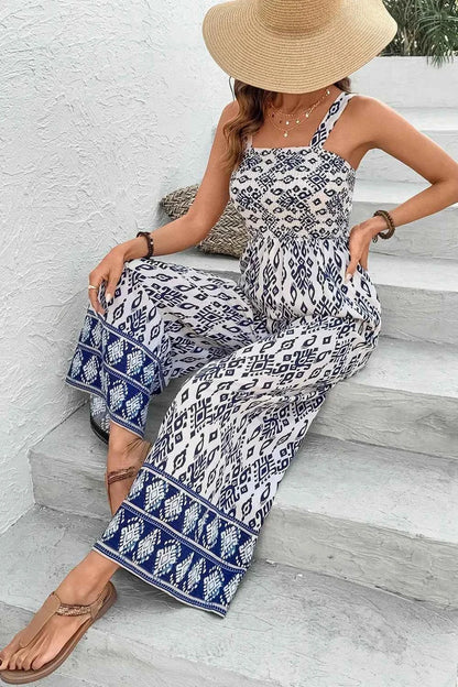 Bohemian Print Wide Leg Jumpsuit