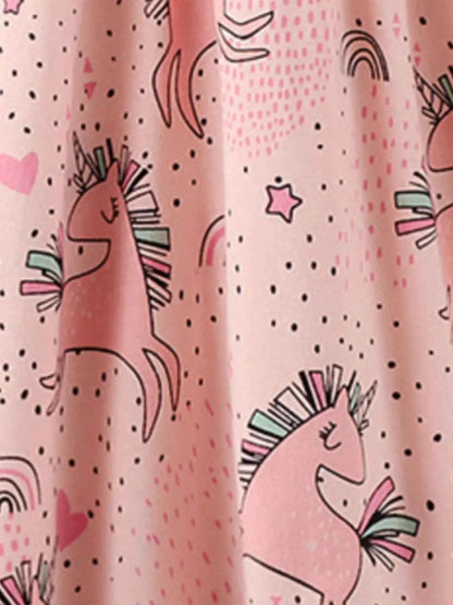 Children's Unicorn Print Round Neck Summer Dress