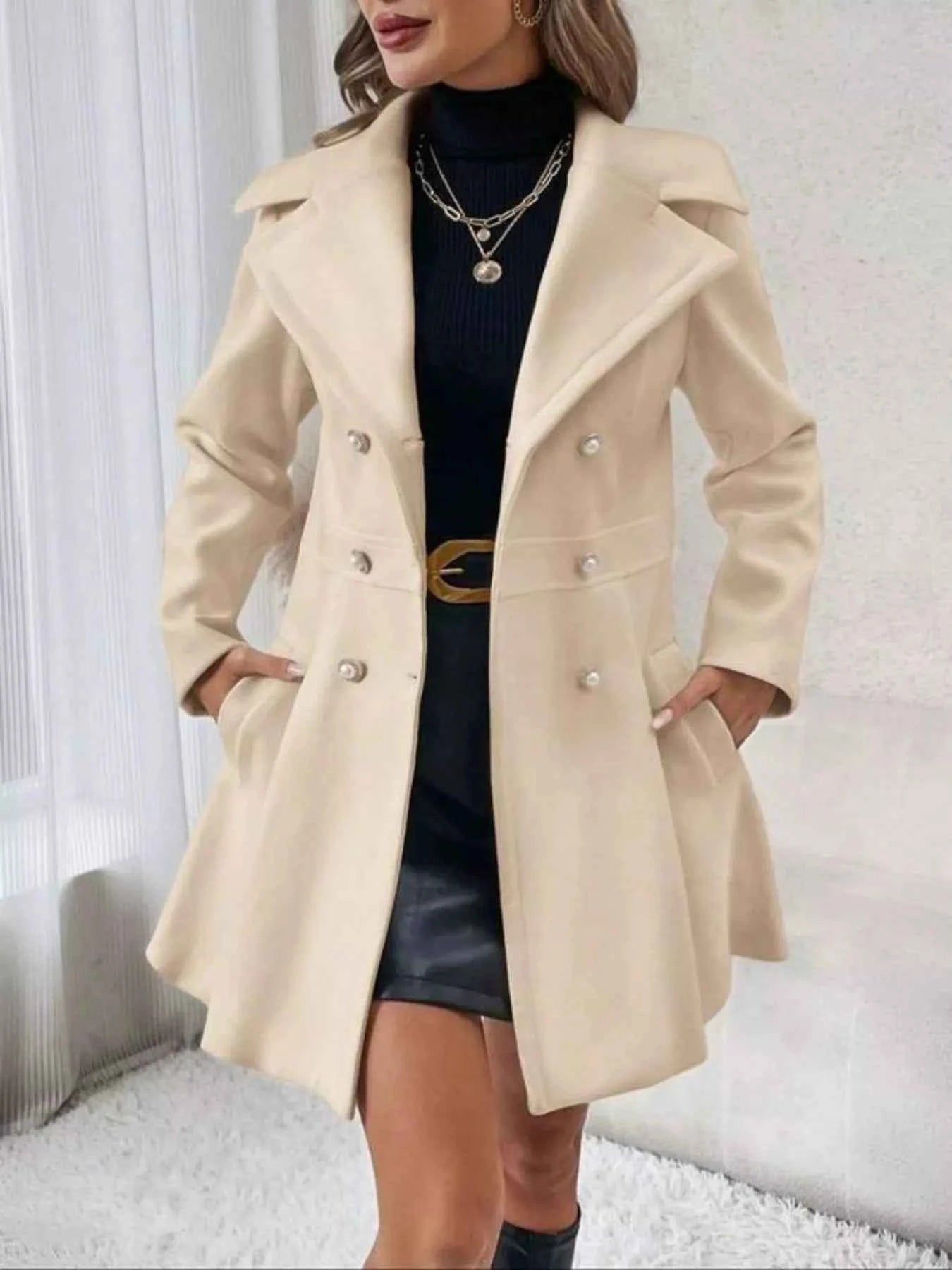 Double-Breasted Wool Blend Coat