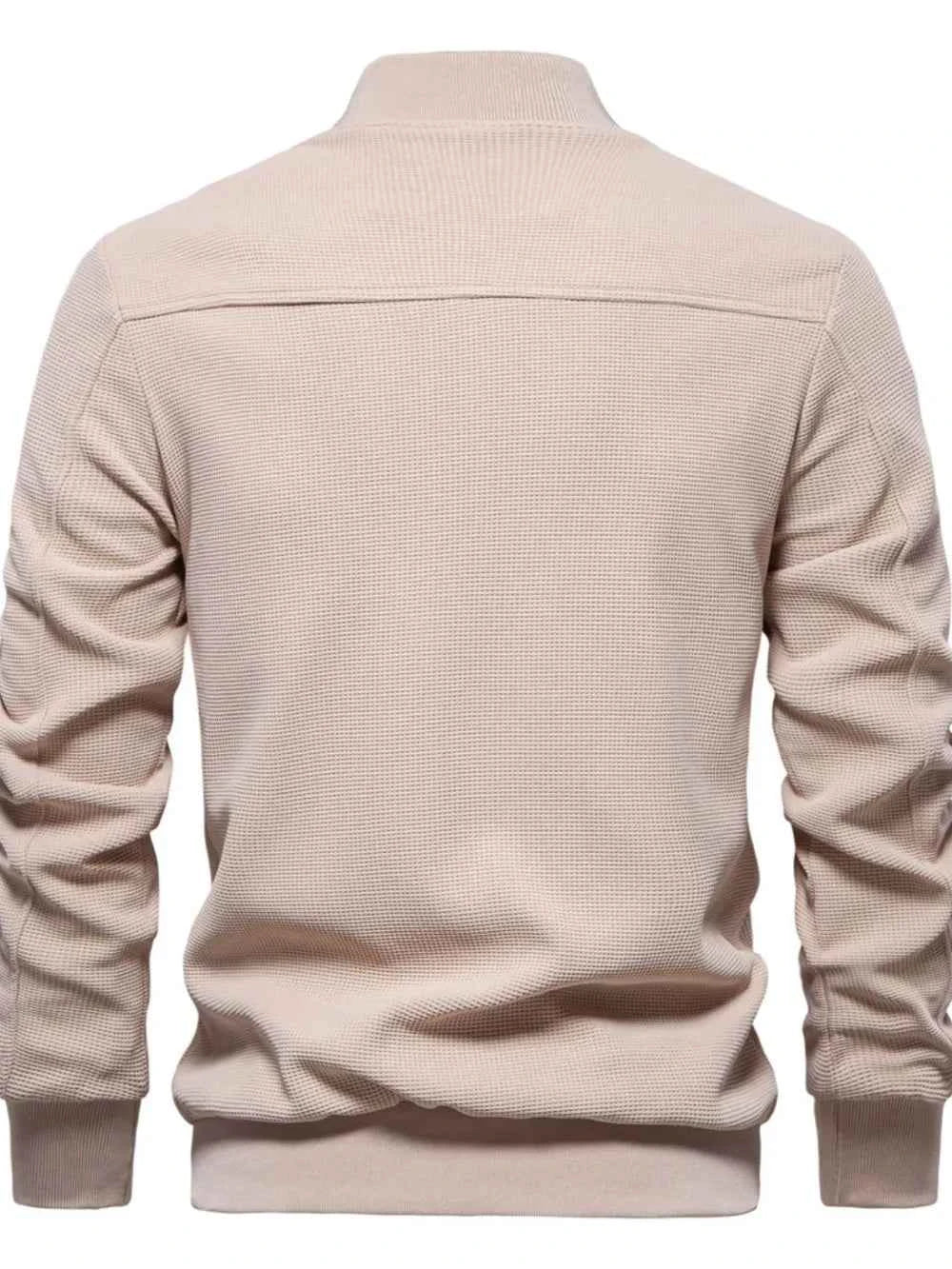 Men's Waffle Knit Baseball Collar Zip Up Jacket