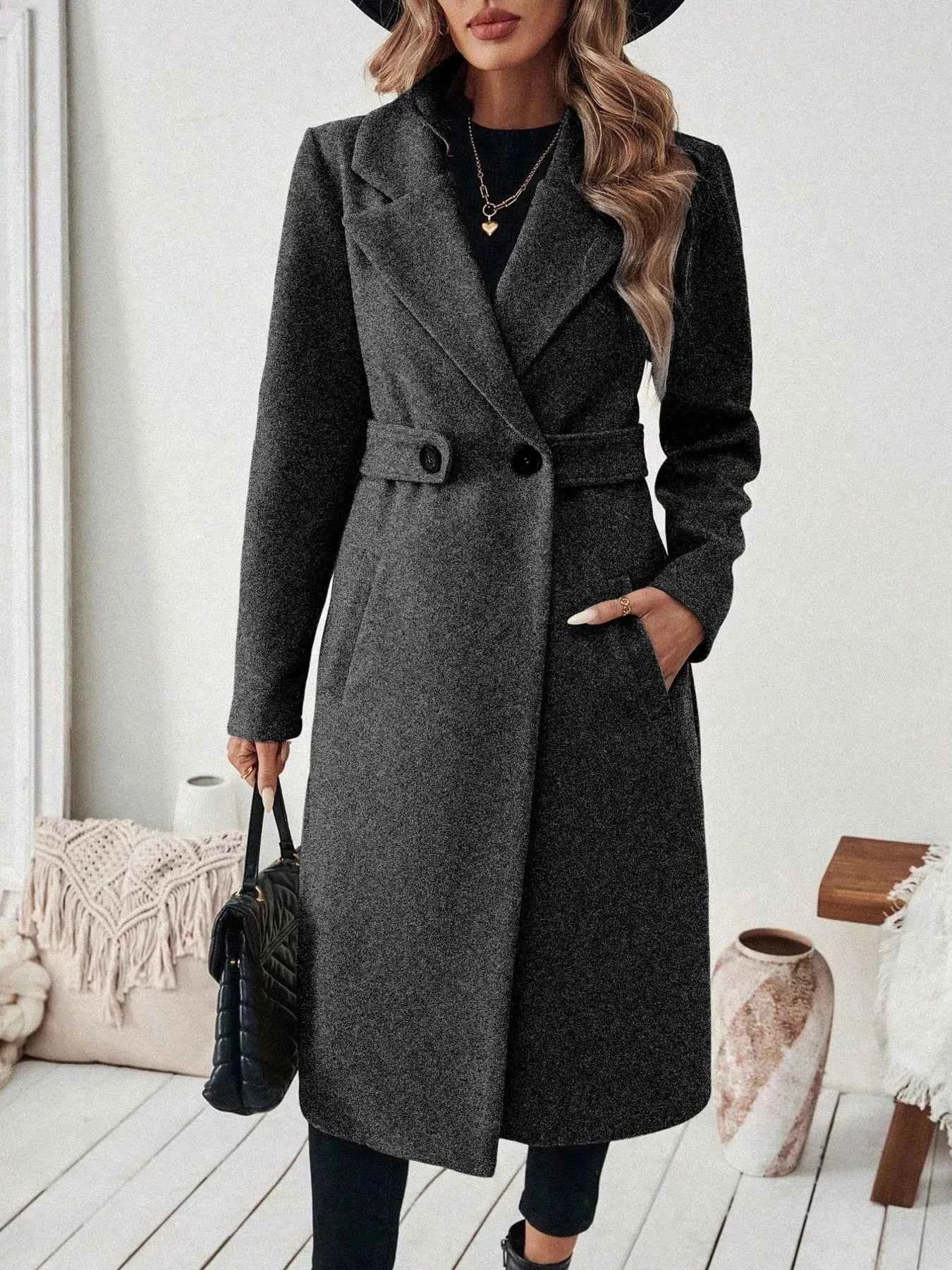 One Button Wool Blend Overcoat