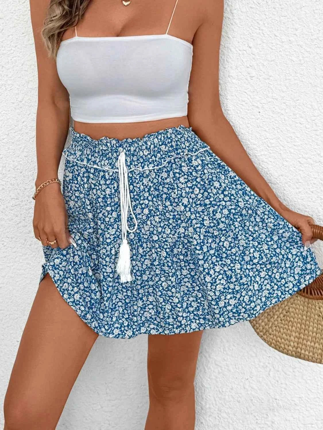 Tassel Floral Mini Skirt