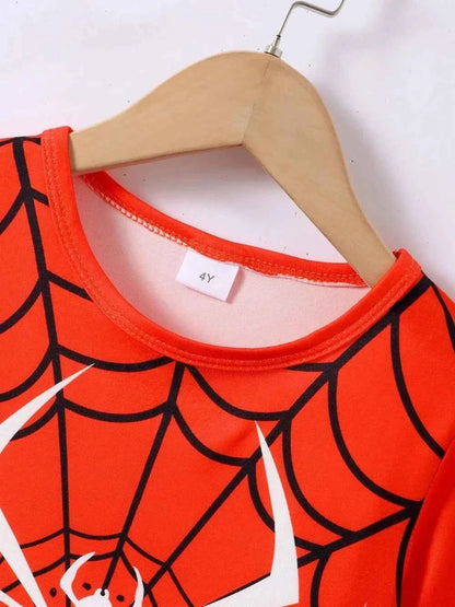Children's Spider Round Neck Short Sleeve T-Shirt and Pants Set