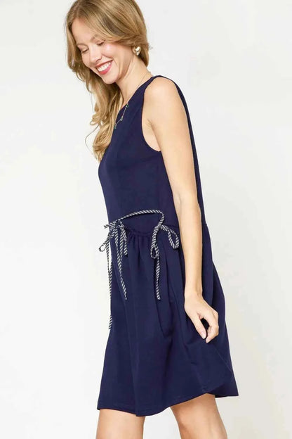 Umgee Round Neck Sleeveless Tank Dress with Pockets