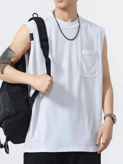 Men's Plus Size Round Neck Tank with Chest Pocket