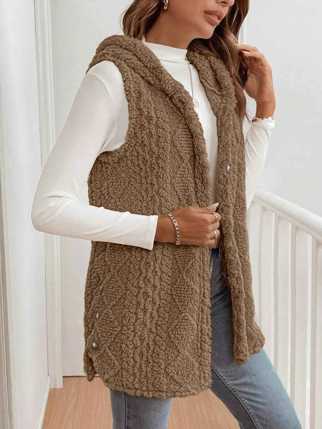Cozy Sherpa Fleece Hooded Vest Coat