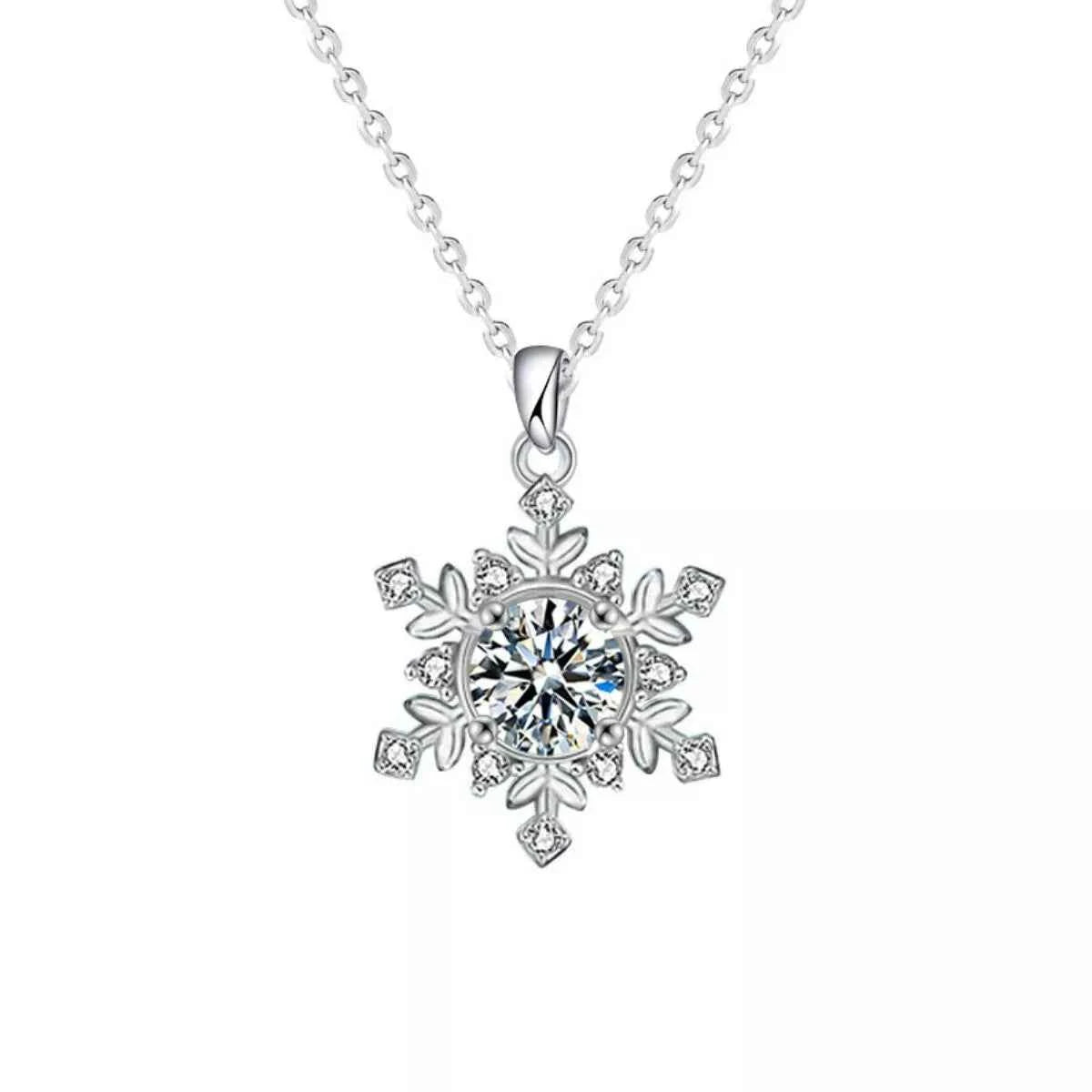 1 Carat Moissanite 925 Sterling Silver Snowflake Pendant Necklace