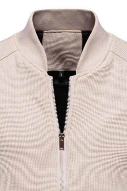 Men's Waffle Knit Baseball Collar Zip Up Jacket