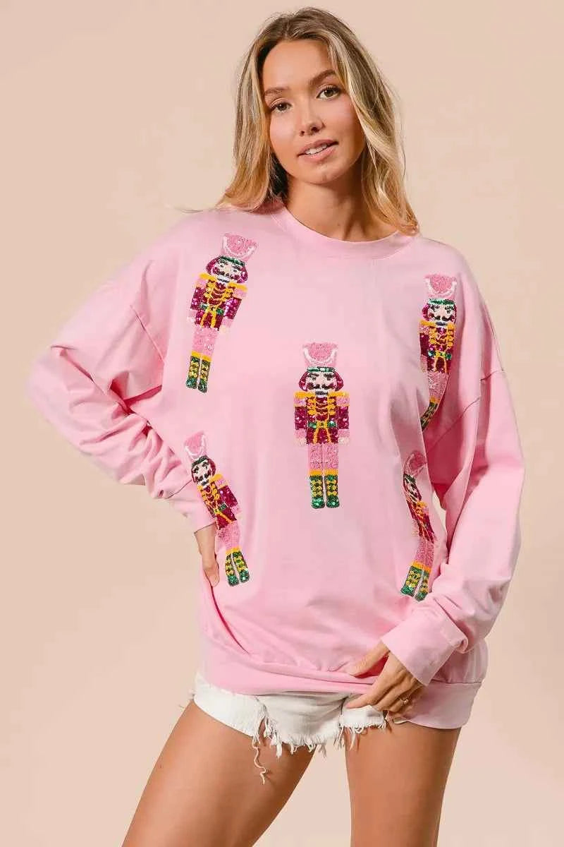 BiBi Sequin Nutcrackers Embroidery Christmas Sweatshirt