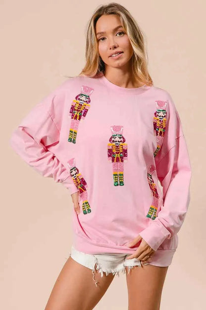 BiBi Sequin Nutcrackers Embroidery Christmas Sweatshirt
