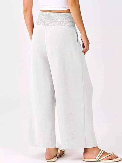Wide Leg Smocked High Waist Pants