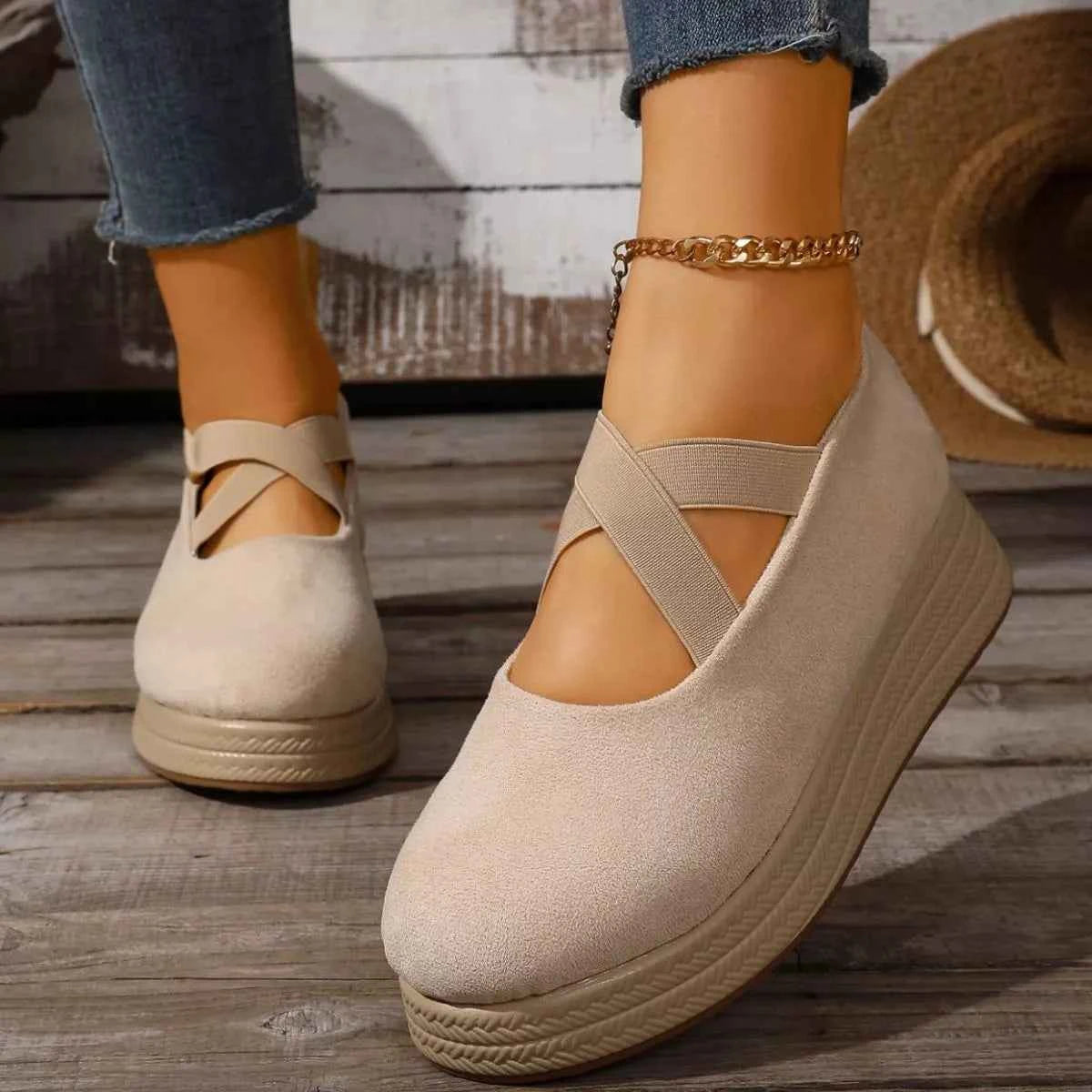Crisscross Wedge Slip-Ons