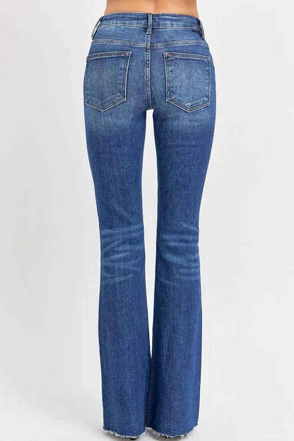 RISEN Full Size Distressed Mid Rise Flare Jeans Plus Size