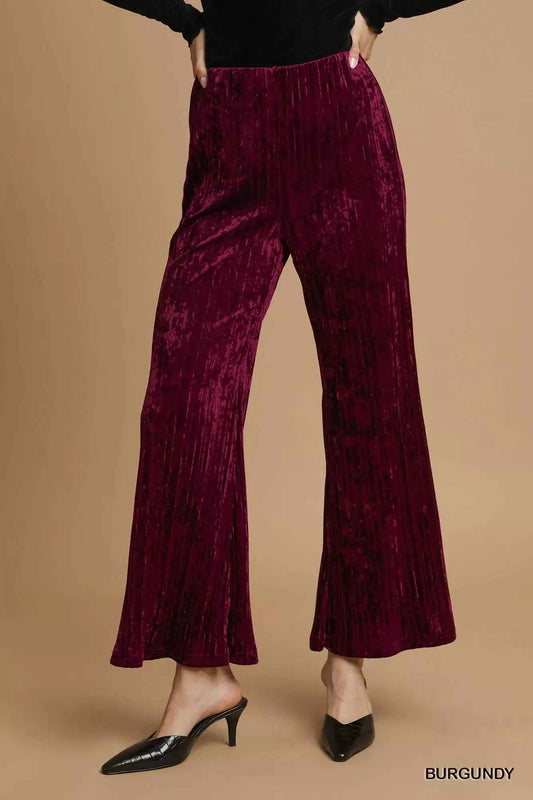 Umgee Velvet Pleated Wide Leg Pants