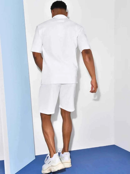 Men's Plus Size Button Up Shirt and Shorts Set