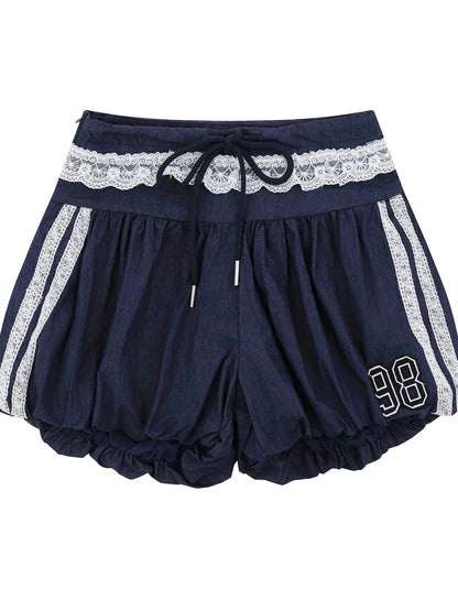 Lace Trim Shorts with Drawstring