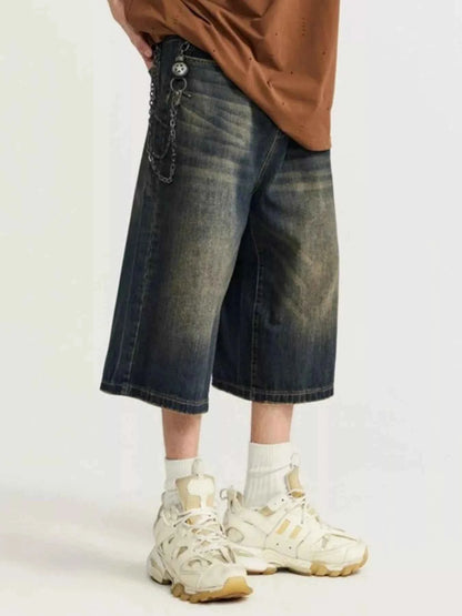 Men's Washed Wide Leg Demin Shorts