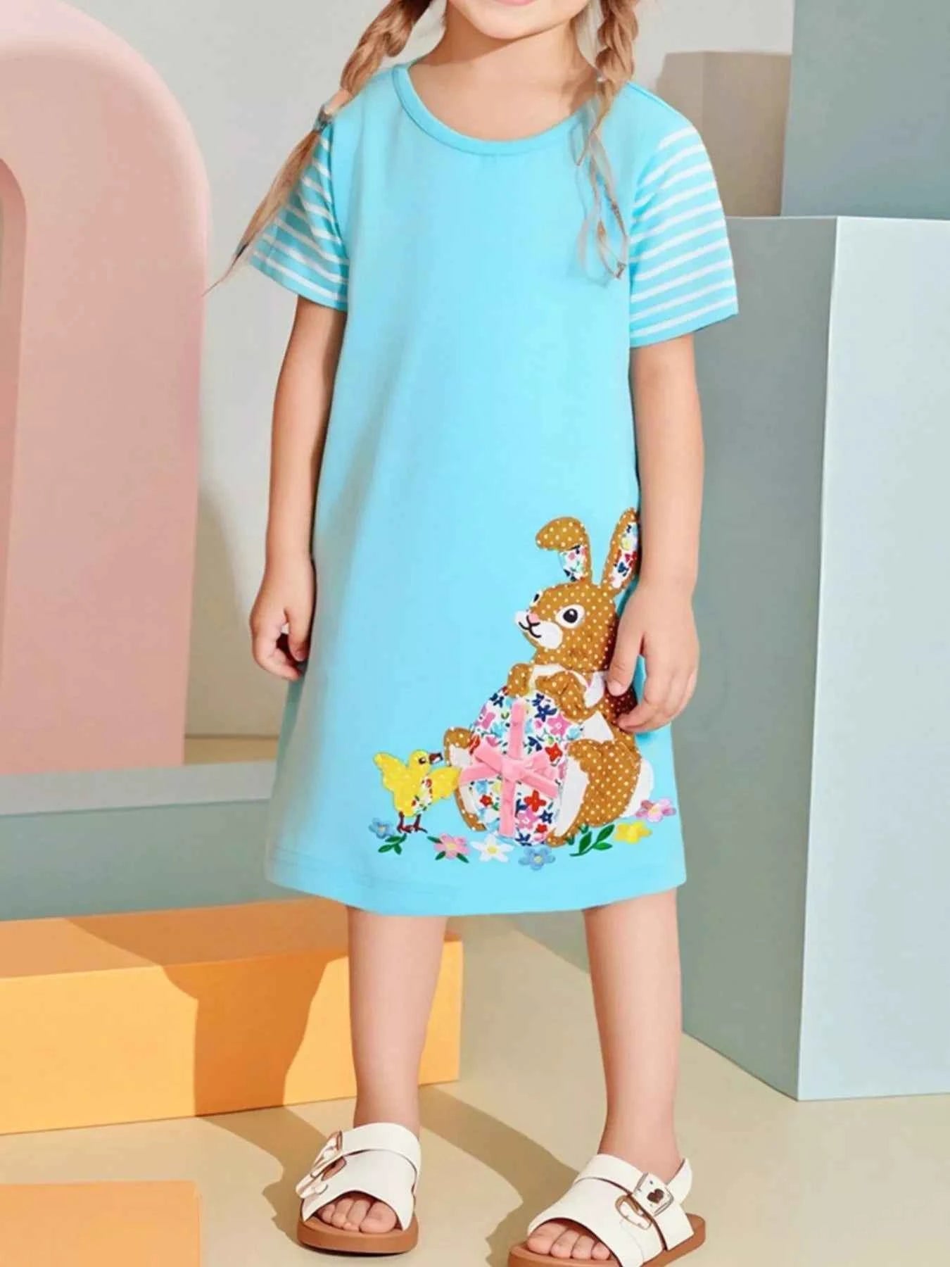 Children's Bunny Striped Sleeve Casual Dress