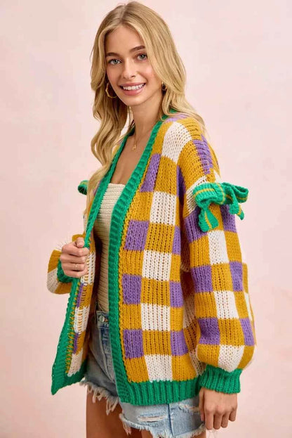 BiBi Mardigras Checker Board Front Open Cardigan
