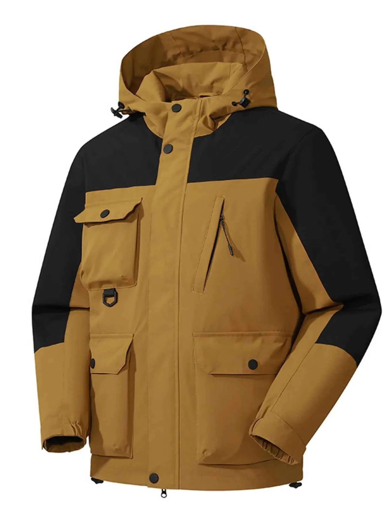 Men's Full Size Multi-Pocket Long Sleeve Hooded Jacket Plus Size