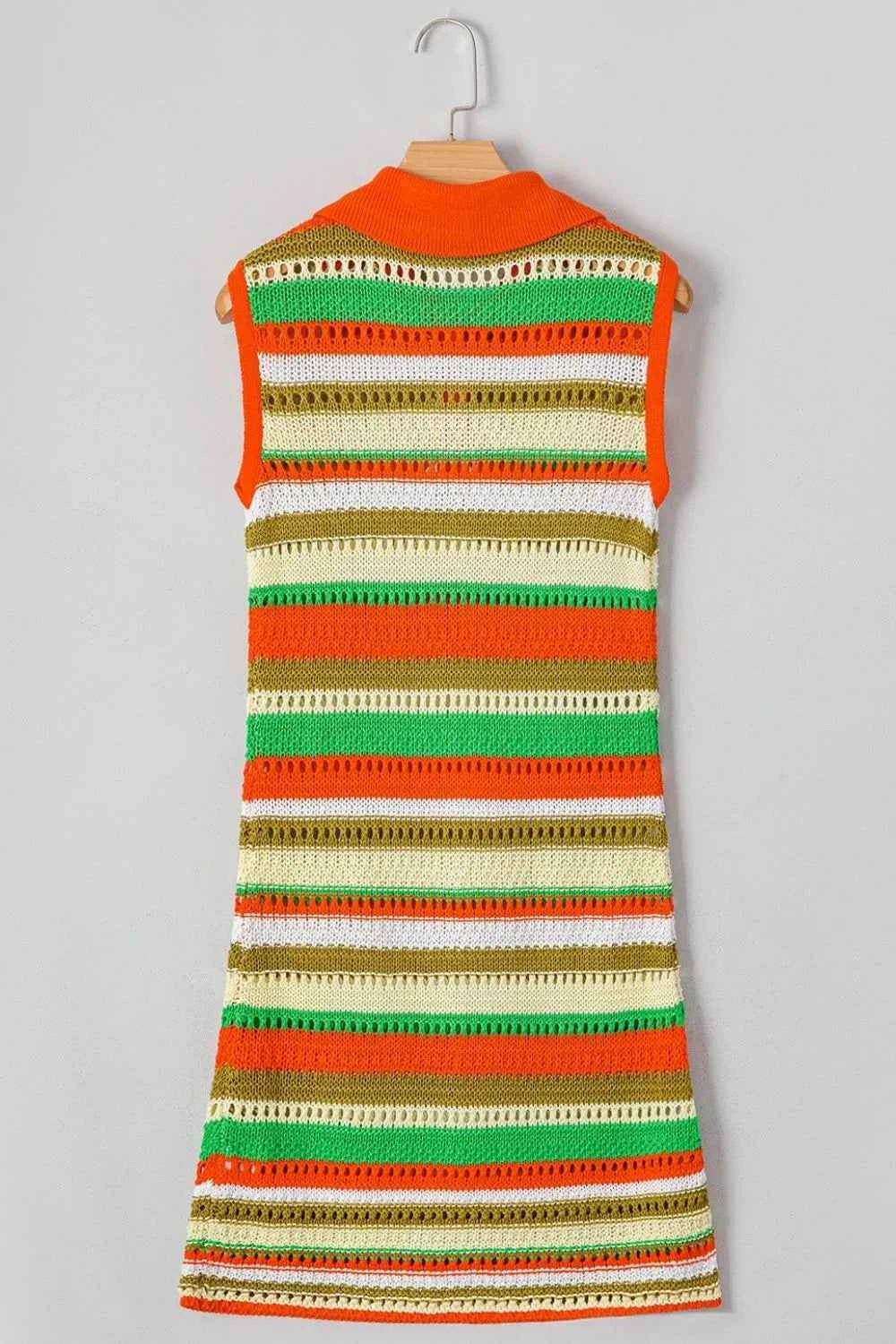 Openwork Stripe Sleeveless Sweater Dress