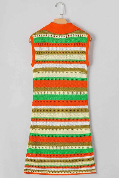 Openwork Stripe Sleeveless Sweater Dress