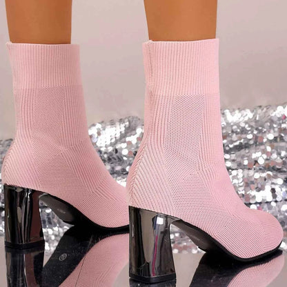 Round Toe Block Heels Boots