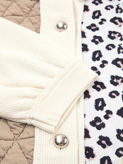 Leopard Waffle Quilted Patchwork Button Front Jacket