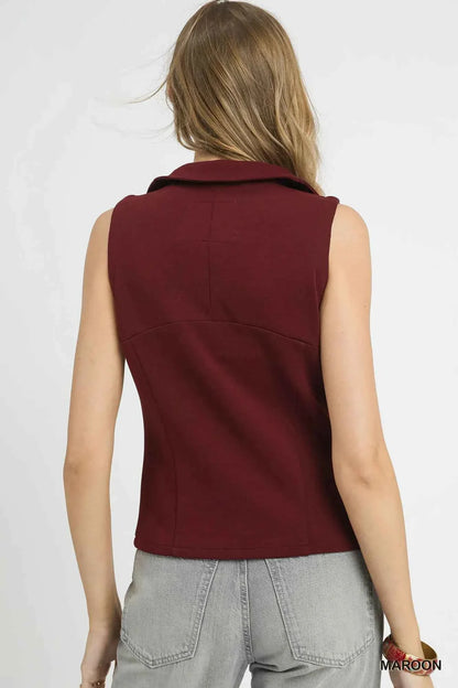 Umgee Zip-Front Fitted Vest with Pockets