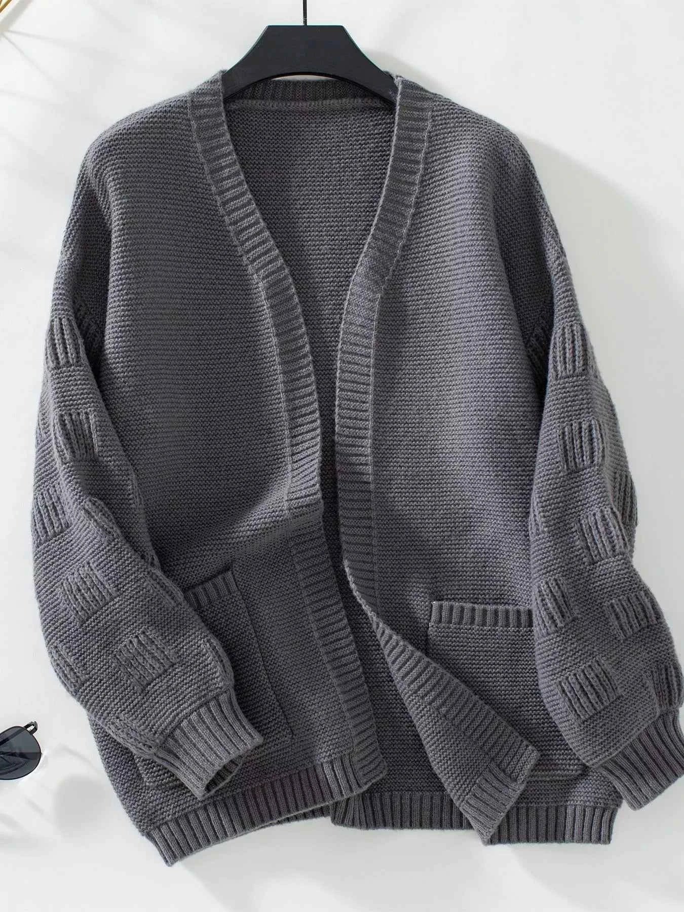Textured Knit Open Front Cardigan