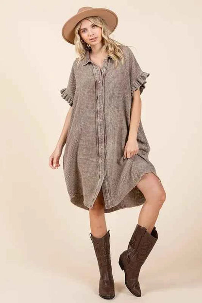 Mittoshop Mineral Wash Cotton Gauze Mini Shirt Dress