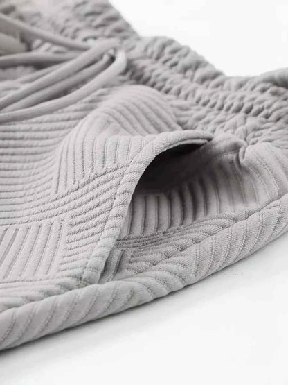 Textured Round Neck Top and Shorts Two-Piece Set