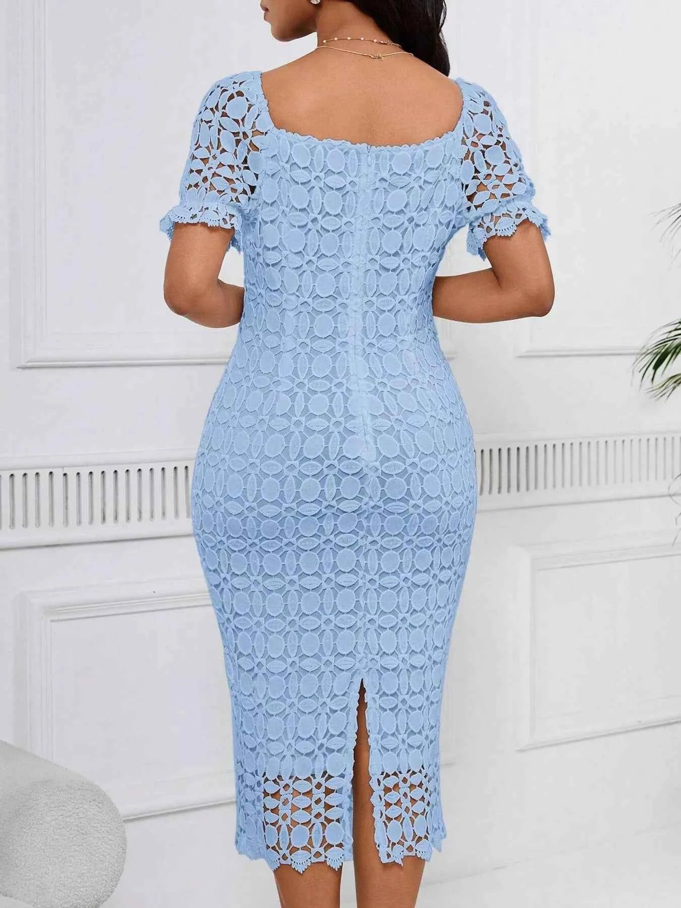 Lace Short Sleeve Midi Dress