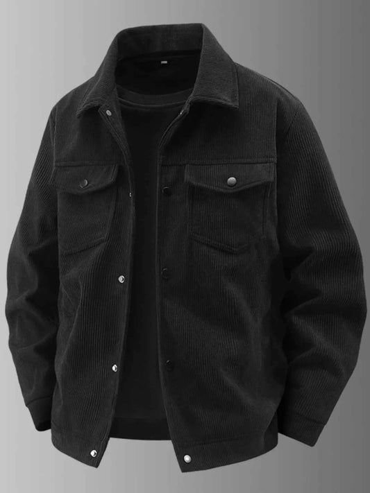 Men's Plus Size Corduroy Button-Up Jacket with Chest Pockets