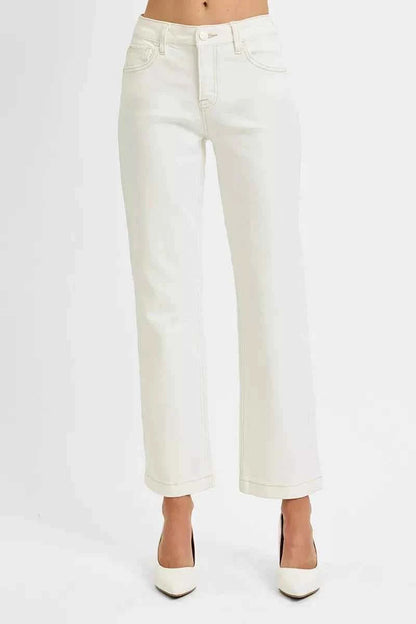 RISEN Full Size Tummy Control Mid Rise Ankle Straight Jeans Plus Size